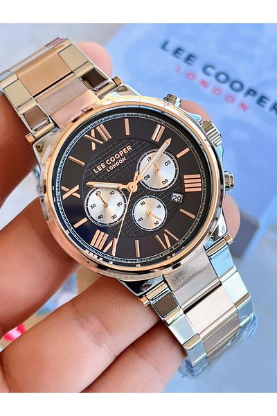 Lee Cooper Lc07444.590-nm-a Men's Steel Cord - Grey-Rose, 5 Atm Water Resistant, All Functions Active