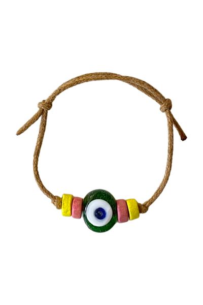 TAKI BY EKİN Dark Blue Glass Evil Eye Beaded, Wooden Beaded Baby/Child/Adult Bracelet