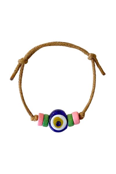 TAKI BY EKİN Dark Blue Glass Evil Eye Beaded, Wooden Beaded Baby/Child/Adult Bracelet