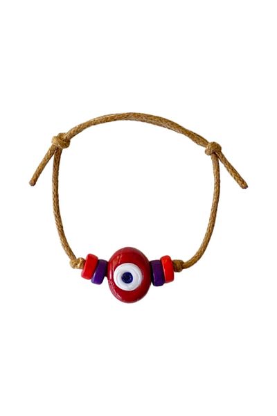TAKI BY EKİN Dark Blue Glass Evil Eye Beaded, Wooden Beaded Baby/Child/Adult Bracelet