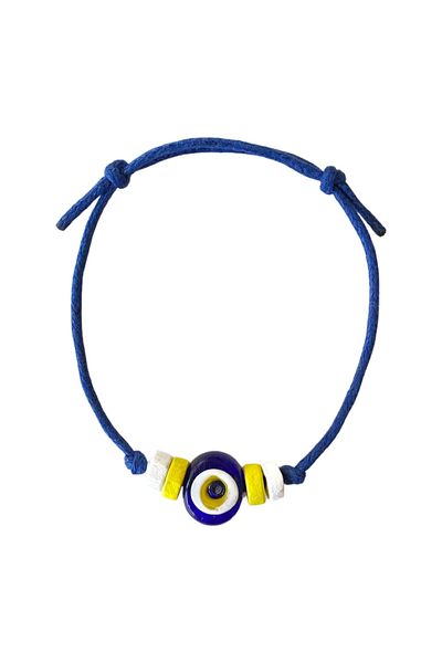 TAKI BY EKİN Dark Blue Glass Evil Eye Beaded, Wooden Beaded Baby/Child/Adult Bracelet