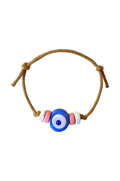 TAKI BY EKİN Dark Blue Glass Evil Eye Beaded, Wooden Beaded Baby/Child/Adult Bracelet