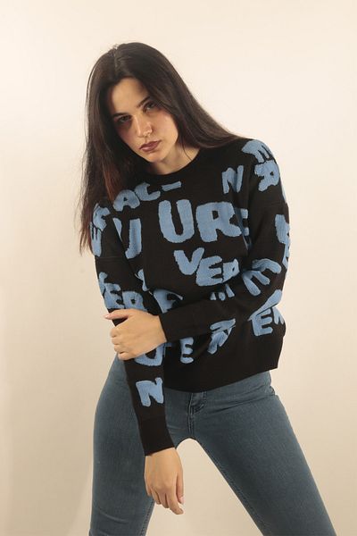 VERA LİFE Pulover de damă, tricotat supradimensionat, cu imprimeu text