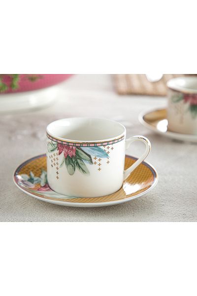 English Home Protea New Bone China 2-Piece Coffee Cup Set 80 Ml Mustard