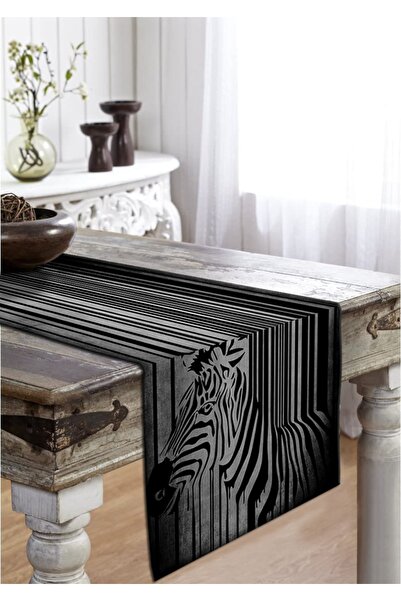 Jungle Modern Dekoratif Afrika Zebra Desenli Gri Siyah Renkli Runner