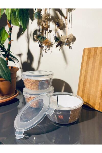 PlastArt Kilitli Kapaklı Organizer Saklama Kabı (yuvarlak) 3'lü - 1500ml
