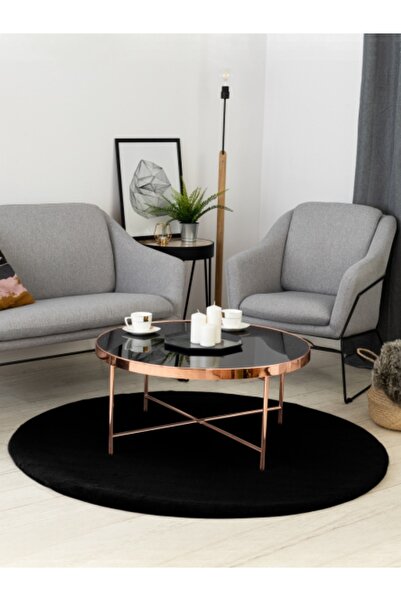 Tappeto Rex Tavşanı Dekoratif Yuvarlak Post Halı Siyah tüy Yüksekliği