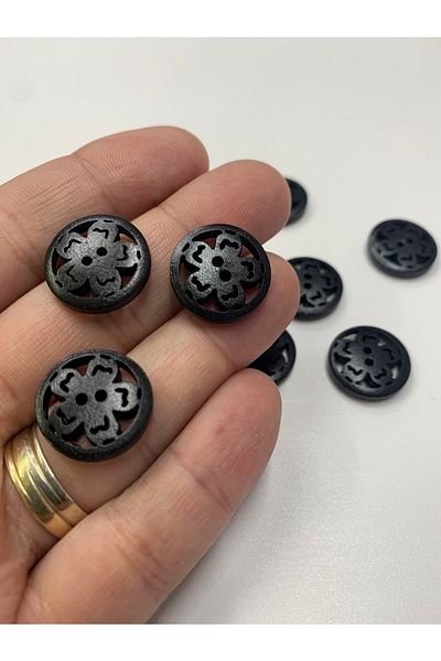 Rengarenk tuhafiye ve hobi Button Wooden Raw Black Button 10 Pieces