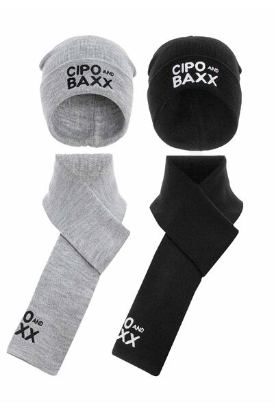 Cipo&Baxx Ca134 Black Gray Double Weft Beret Set