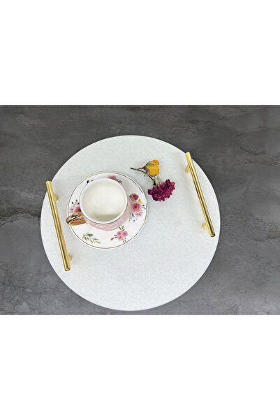 Modestmar Doğal Beyaz Yuvarlak Mermer Tepsi Söz Tepisi / Sunum Tepsisi Pure W...