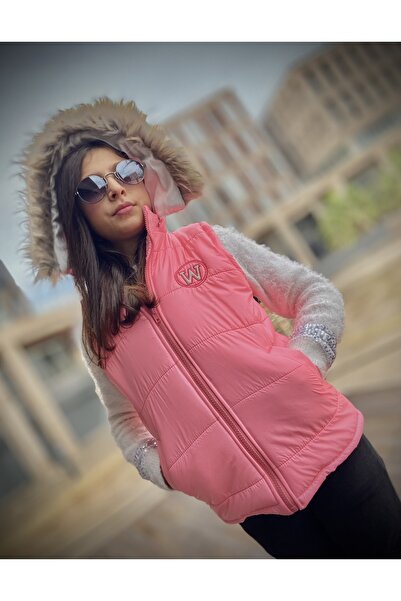 WENA KİDS Girl's Furry Hooded Puffer Vest