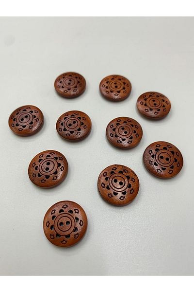 Rengarenk tuhafiye ve hobi Button Wooden Raw Red Brown 10 Pieces