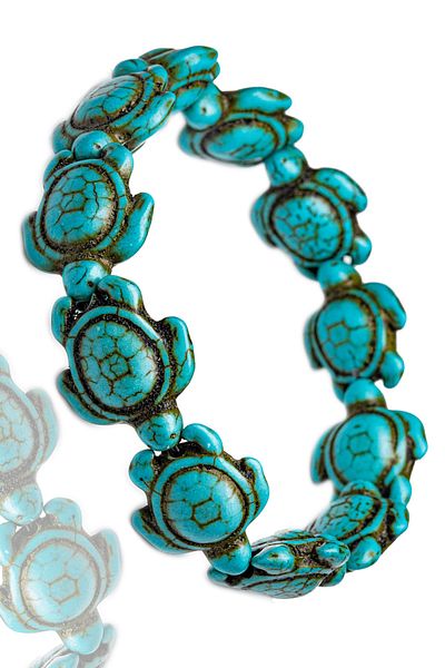 Tesbih Atölyesi Turtle Cut Certified Bracelet with Turquoise Stones