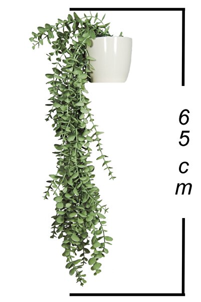 Lilac Home Yapay Çiçek Maxi Boy Beyaz Saksılı Pastel Yeşili Okaliptus Sarkıtı