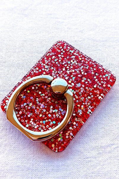 EAY 360 Dönebilen, Kırmızı Kalp Şekli Parmak Yüzük, Cep Telefon Standı ,tutucu Selfi Yüzügü