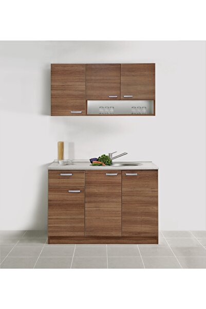 Kenyap Summer Mutfak Dolabı Teak 120 Cm Laminat Tezgah Dahil
