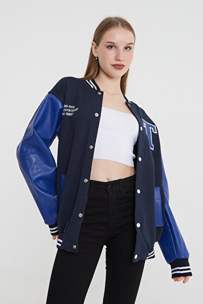 Sporting Kadın Lacivert Saks Mavi Rahat Kesim Kolej Mont