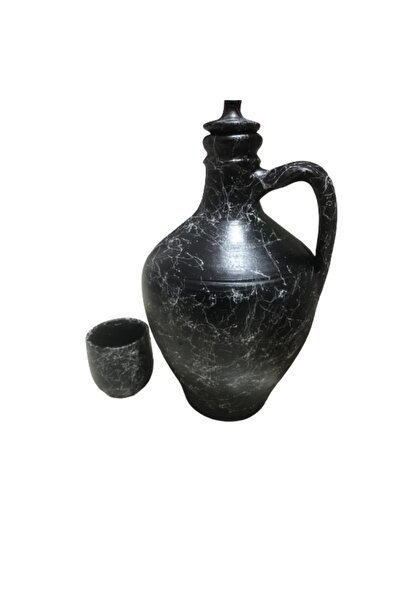 SAMESA HEDİYELİK Mermer Desenli Toprak Testi (1 Adet Bardak --1 Adet Testi Ka...