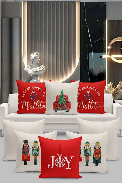 Filamente Set de huse de pernă cu 8 piese, model de Crăciun de Revelion, imprimat digital pe două fețe