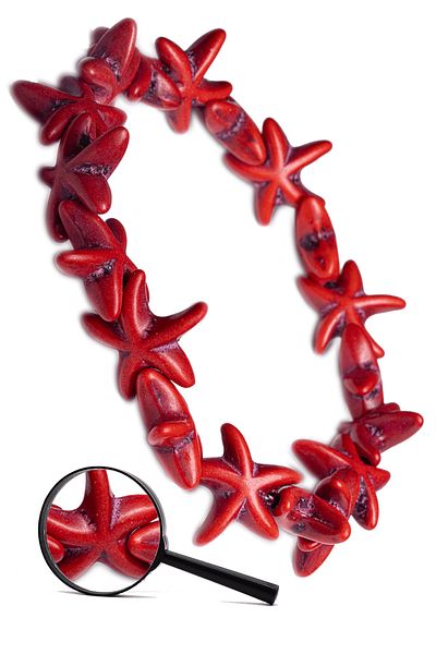Tesbih Atölyesi Certified Star Cut Red Bristle Coral Stone Bracelet