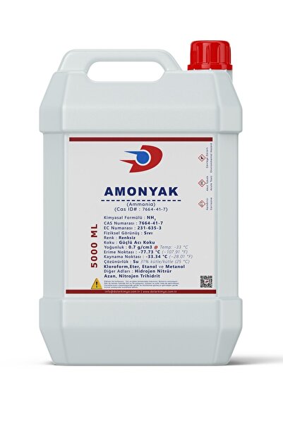 Dolar Kimya Amonyak | 5 Litre (%25 Sulu Amonyak, Amonyum Hidroksit)