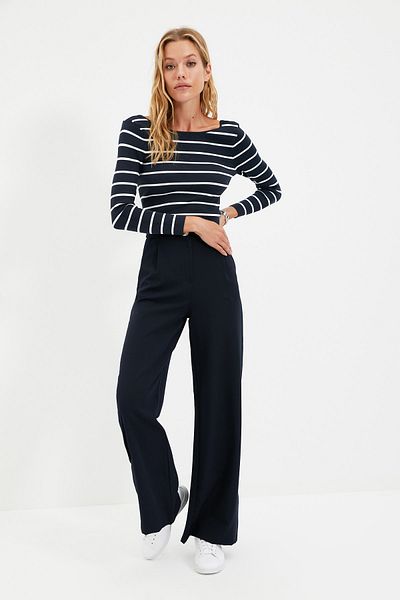 Trendyol Collection Námořnické modré široké kalhoty TWOSS20PL0010