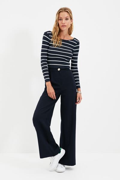 Trendyol Collection Sötétkék széles szárú/széles szárú szőtt nadrág TWOSS20PL0010 Palazzo
