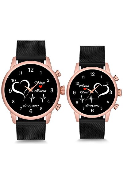 Kubbehan Sevgili Saati Siyah Ritim Kalp İsimli Ve Tarihli Çift Kol Saatleri