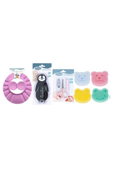 Baby Bath Set(bath Hat+bath Degree+bath Sponge+nail Scissor Set)