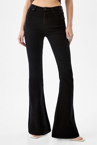 LİMABEL Ikon Spanish Flare Leg Jeans No Fade Black Spanish Jeans High Waist Denim Trousers