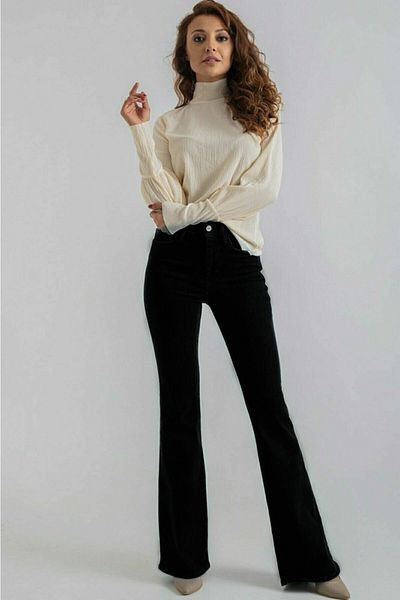 LİMABEL Ikon Spanish Flare Leg Jeans No Fade Black Spanish Jeans High Waist Denim Trousers