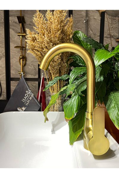 İSAOĞLU YAPI Matte Gold Sink Faucet Gold Sink Faucet Brushed Gold Bathroom Faucet Gold Faucet