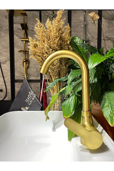 İSAOĞLU YAPI Matte Gold Sink Faucet Gold Sink Faucet Brushed Gold Bathroom Faucet Gold Faucet