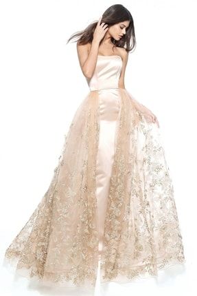 SHERRI HILL 51244 Pudra Ete i Gold Alt n Nak I leme Uzun Bal k Saten Abiye Elbise Fiyat Yorumlar Trendyol