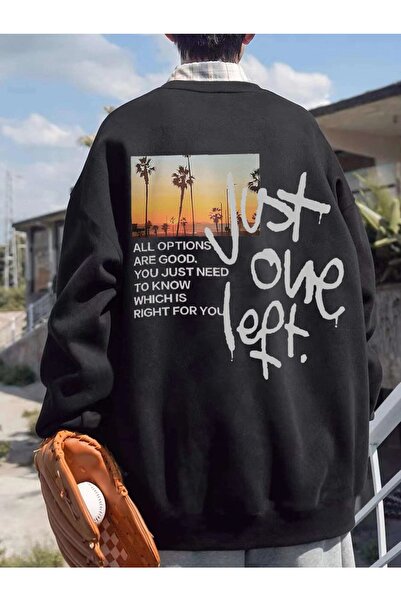 Yasolin Unisex majica sa pejzažom Štampano Oversize kroj okrugla kragna crna