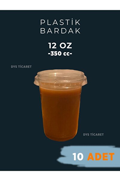 Arnes 12 Oz 350 Cc Düz (+) Delik Kapaklı Plastik Bardak 10 Adet Soğuk Kahve M...