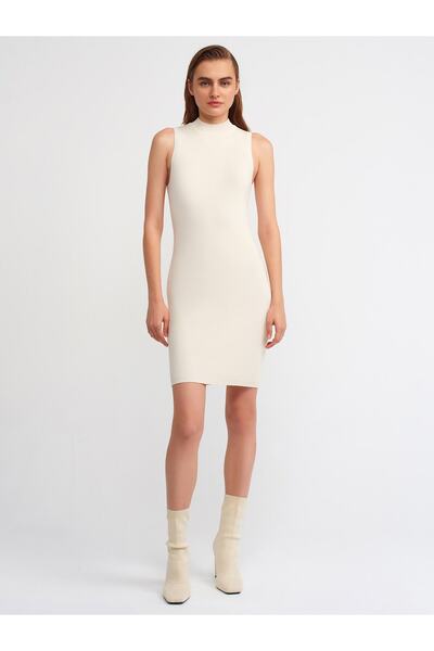 Dilvin 90127 Tricotaj fără mâneci pe jumătate Pescar Rochie-crem