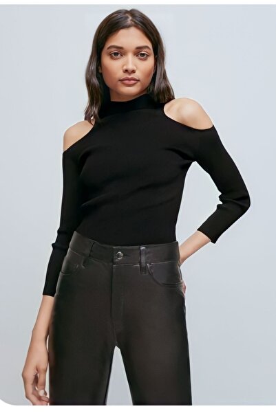 morche Жіноча блуза з вирізом на плечі, еластична, з напівкруглим коміром