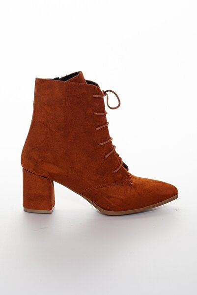 SOFT FASHION Kadın Taba Süet Kışlık Günlük Şık Yeni Moda Rahat Tabanlı Bağcıklı Bot Ayakkabı - Topuk 7 Cm