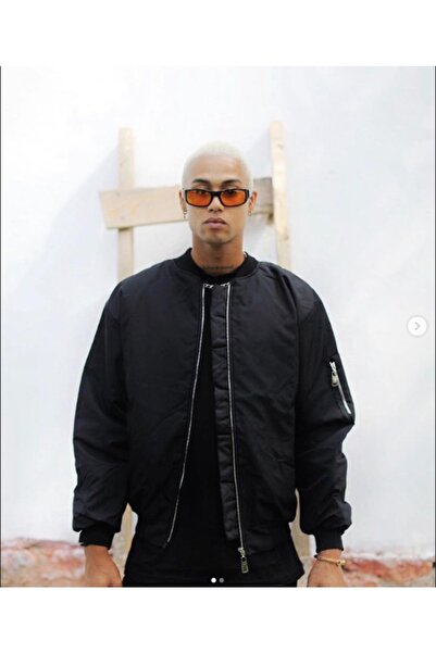 Savitarwear معطف جاكيت بومبر كبير الحجم للجنسين باللون الأسود