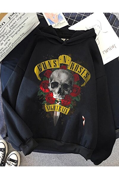 Touz Готична куртка з капюшоном Roses Kapüşonlu Hoodie Sokak Stili %100 Pamuk Sweatshirt