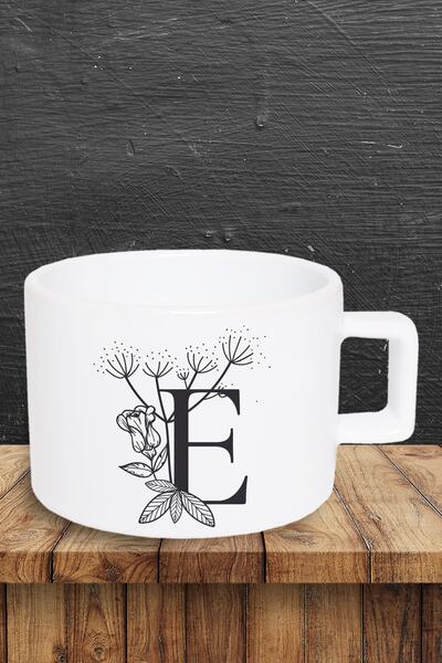 yhfoto كوب بحرف E - كوب زجاجي - Yh147