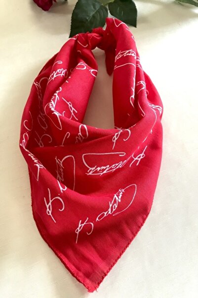 Askıcı Ataturk Signed Red Color Unisex 100% Cotton Bandana Scarf