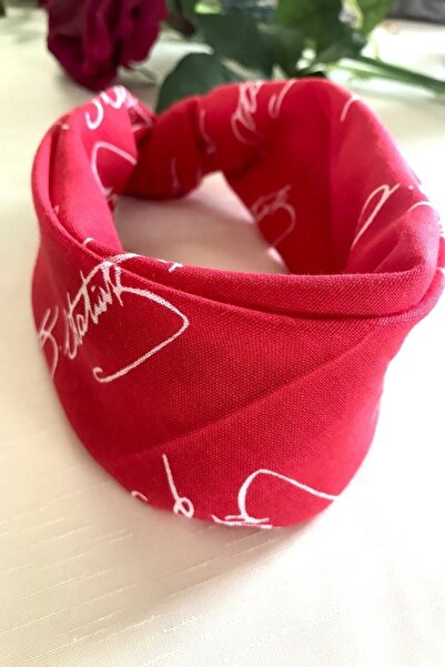 Askıcı Ataturk Signed Red Color Unisex 100% Cotton Bandana Scarf
