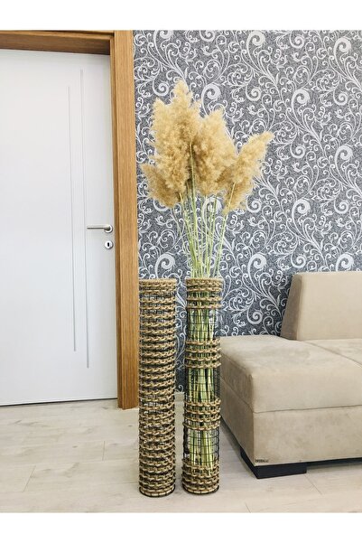 Asenya Hasır Örgü Vazo 2 Li Set 30 cm Ve 40 cm Çiçeklik Yapay Çiçek Vazosu De...