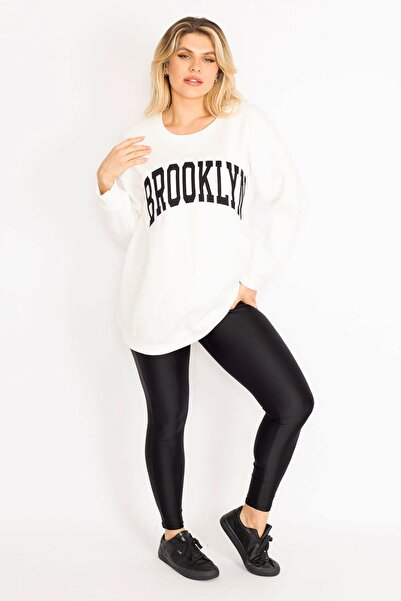 Şans Női nagy méretű csont hímzés, részletes 3 szállal emelt polár pulóver 65n34994