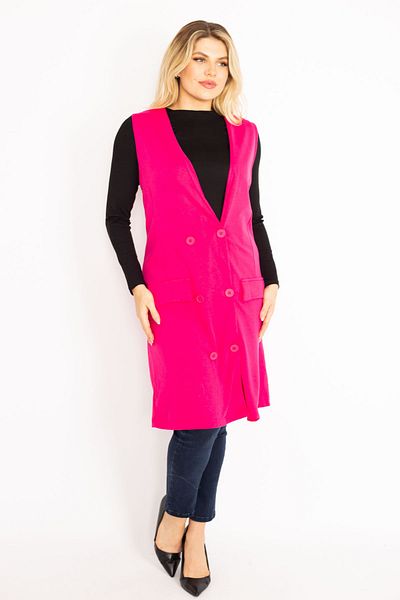Şans Women's Large Size Fujya Front Buttoned Long Vest 65n35012