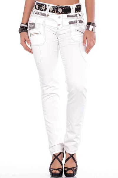Cipo&Baxx Cbw-0245 Three Fold Low Waist White Women's Jeans