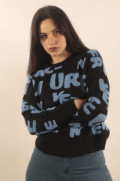 VERA LİFE Pulover de damă, tricotat supradimensionat, cu imprimeu text