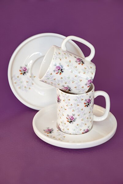 Bursa Porselen Dekor طقم فناجين قهوة بنمط آيفي روز لشخصين